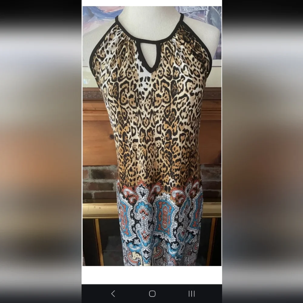 MSK. Fun Print Mix Poly Stretch Casual Boho Maxi Dress Large - Picture 5 of 7